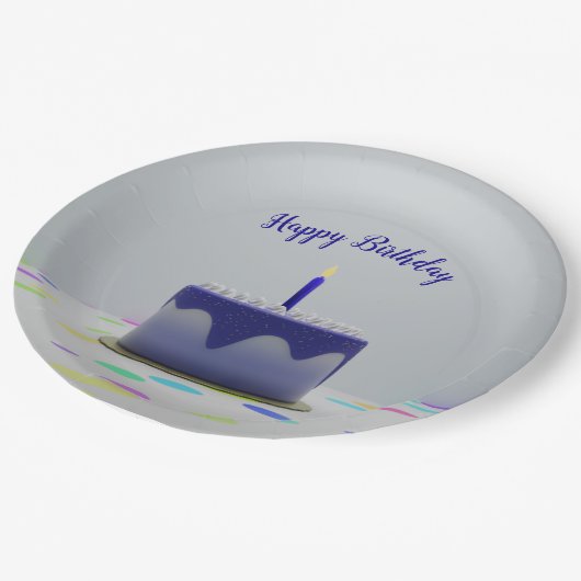 Blue Birthday Cake Papieren Bordje (Gekanteld)