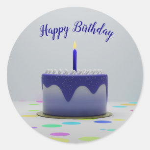 Blue Birthday Cake Ronde Sticker