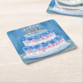 Blue Birthday Cake Watercolor Celebration Party Kartonnen Onderzetters (Schuin)