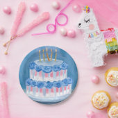 Blue Birthday Cake Watercolor Celebration Party Papieren Bordje (Feest)