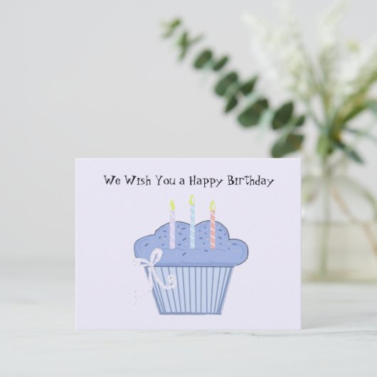 Blue Birthday Cupcake Briefkaart (Staand voorkant)