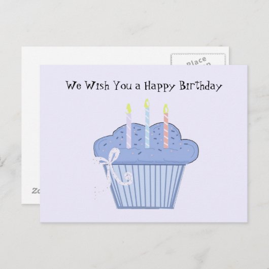 Blue Birthday Cupcake Briefkaart (Voorkant / Achterkant)