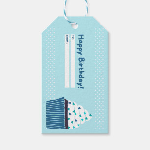 Blue Birthday Cupcake Cadeaulabel