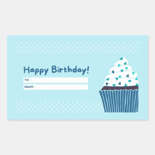 Blue Birthday Cupcake Rechthoekige Sticker (Voorkant)