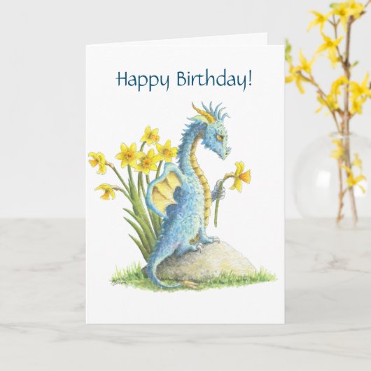 Blue Birthday Dragon kaart (Gele Bloem)