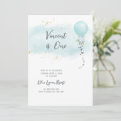 Blue Birthday Invitation baby Boy waterkleur Kaart (Staand voorkant)