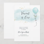 Blue Birthday Invitation baby Boy waterkleur Kaart (Voorkant / Achterkant)