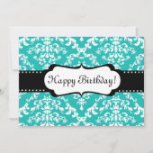 Blue Birthday Invitation Cute Damask Sweet 16 Kaart (Voorkant)