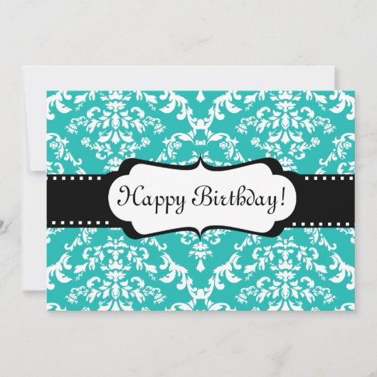 Blue Birthday Invitation Cute Damask Sweet 16 Kaart (Voorkant)