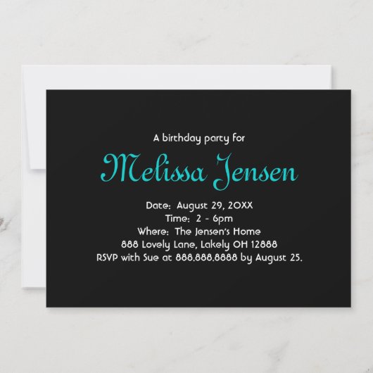 Blue Birthday Invitation Cute Damask Sweet 16 Kaart (Achterkant)