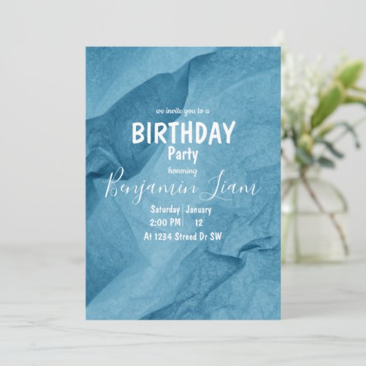 Blue Birthday Invitation Kaart (Staand voorkant)