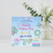 Blue Birthday Invitation Kaart (Staand voorkant)