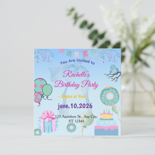 Blue Birthday Invitation Kaart (Staand voorkant)
