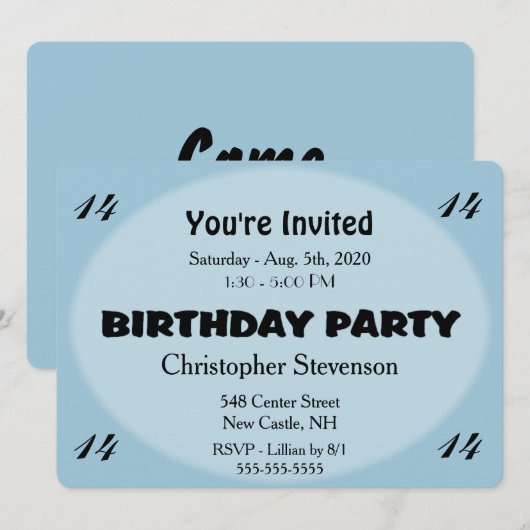 Blue Birthday Invitation Kaart (Voorkant / Achterkant)