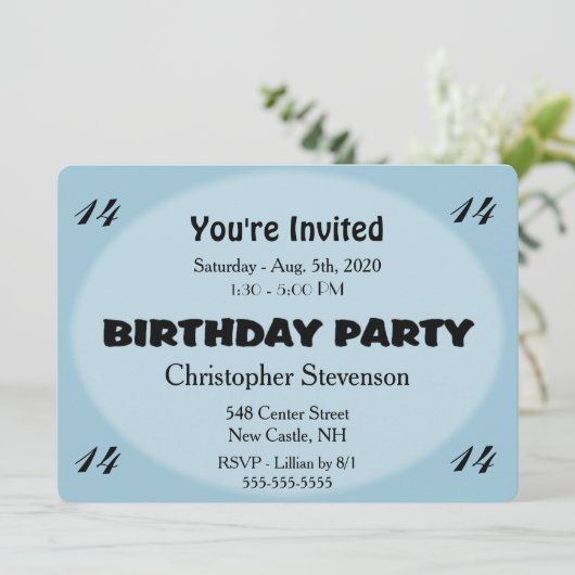 Blue Birthday Invitation Kaart (Staand voorkant)
