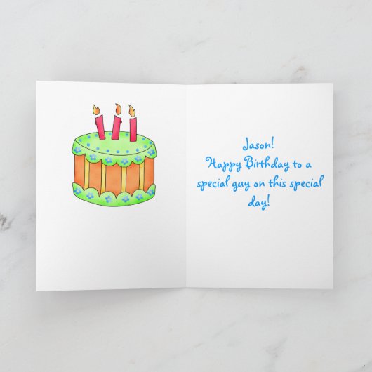 Blue Birthday Kaart met Cake (Binnen)