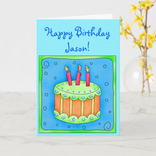 Blue Birthday Kaart met Cake (Gele Bloem)