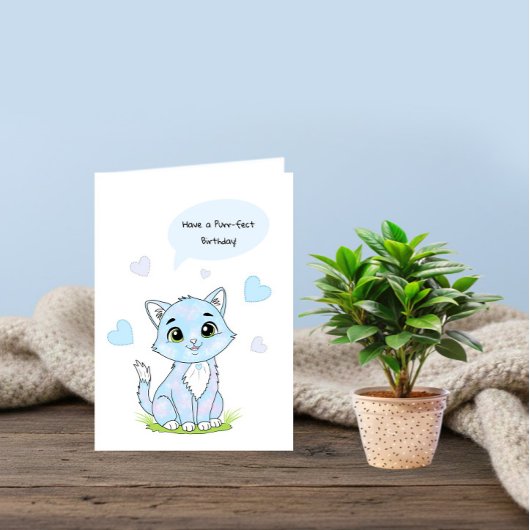 Blue Birthday kitty Kaart