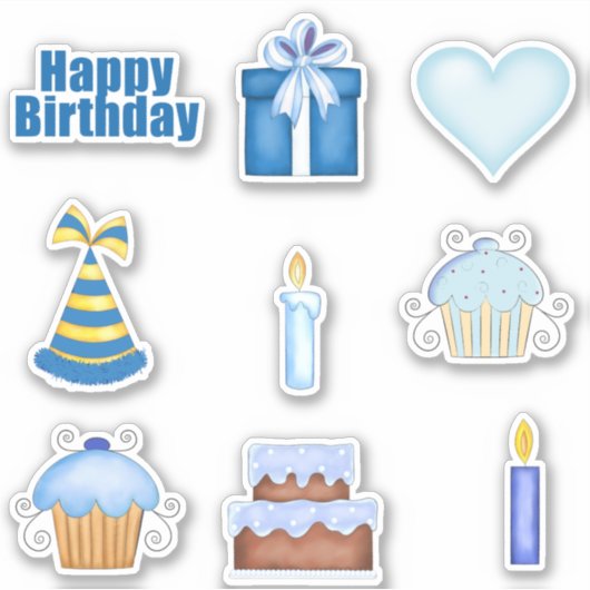 Blue Birthday Sticker Set (Voorkant)