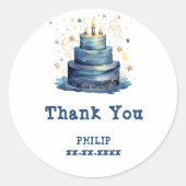 Blue Birthday taart verjaardag bedankt Ronde Sticker (Voorkant)