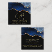 Blue Black Agate Geode Monogrammed Jewelry Design Vierkante Visitekaartje (Voorkant / Achterkant)