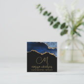 Blue Black Agate Geode Monogrammed Jewelry Design Vierkante Visitekaartje (Staand voorkant)