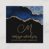 Blue Black Agate Geode Monogrammed Jewelry Design Vierkante Visitekaartje (Voorkant)