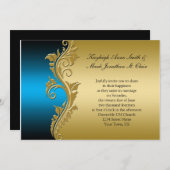  Blue Black and Gold Wedding Invitation Kaart (Voorkant / Achterkant)