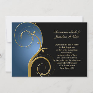  Blue Black and Gold Wedding Invitation Kaart
