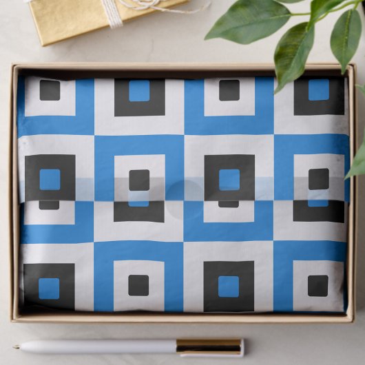 Blue Black and White Checkered Squares Pattern Tissuepapier