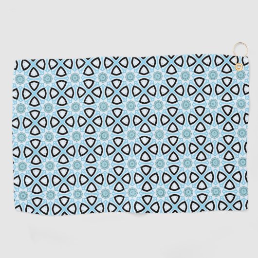 Blue, black and white geometric patterned  golfhanddoek (Horizontaal)