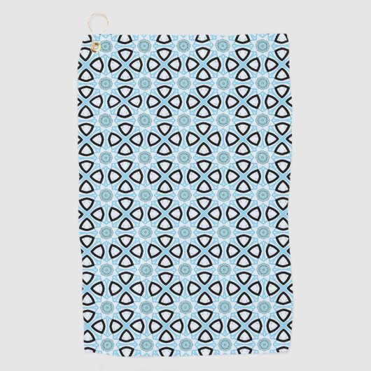 Blue, black and white geometric patterned  golfhanddoek (Voorkant)