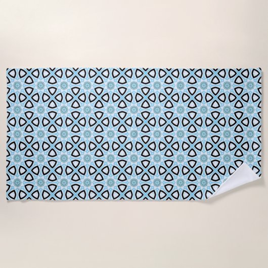 Blue, black and white geometric patterned  strandlaken (Voorkant)