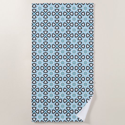 Blue, black and white geometric patterned  strandlaken (Voorkant)