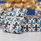Blue Black Baroque Fleur-de-lis Pattern Design  Cadeaupapier