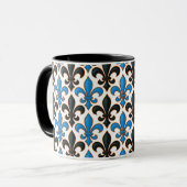 Blue Black Baroque Fleur-de-lis Pattern Design  Mok (Voorkant links)