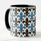 Blue Black Baroque Fleur-de-lis Pattern Design Mok