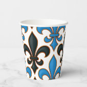 Blue Black Baroque Fleur-de-lis Pattern Design  Papieren Bekers (Achterkant)