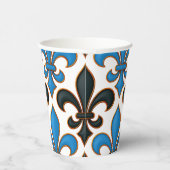 Blue Black Baroque Fleur-de-lis Pattern Design  Papieren Bekers (Rechts)