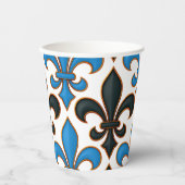 Blue Black Baroque Fleur-de-lis Pattern Design  Papieren Bekers (Voorkant)