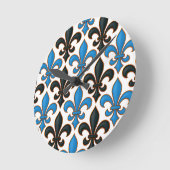 Blue Black Baroque Fleur-de-lis Pattern Design  Ronde Klok (Hoek)