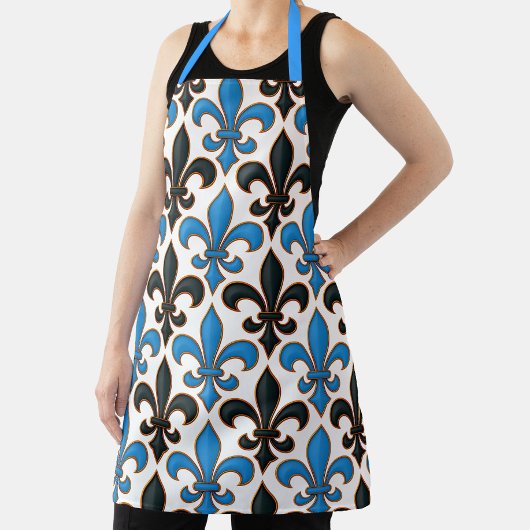 Blue Black Baroque Fleur-de-lis Pattern Design Schort