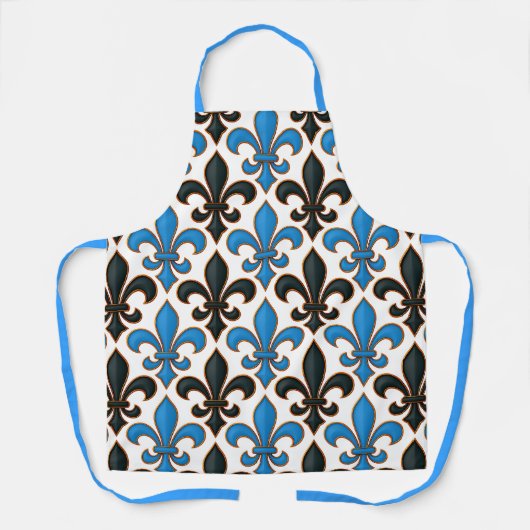 Blue Black Baroque Fleur-de-lis Pattern Design  Schort (Voorkant)