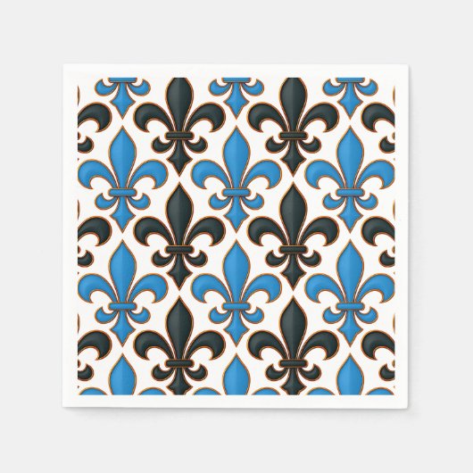 Blue Black Baroque Fleur-de-lis Pattern Design  Servet (Voorkant)