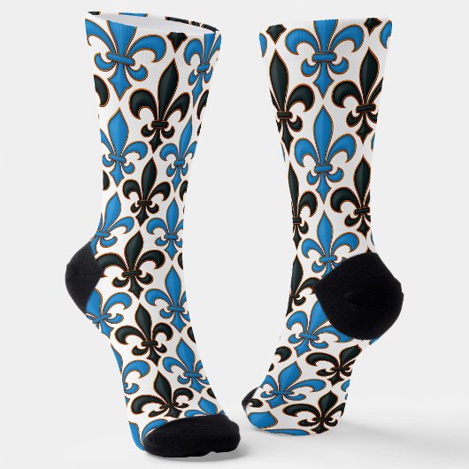 Blue Black Baroque Fleur-de-lis Pattern Design  Sokken