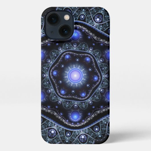 Blue Black Blauwgroen Shining Lace Boho Fractal Ma iPhone Hoesje (Achterkant)