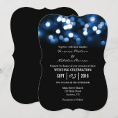 Blue Black Bokeh Glitter Lights Wedding Invites Kaart (Voorkant / Achterkant)
