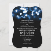 Blue Black Bokeh Glitter Lights Wedding Invites Kaart (Voorkant)