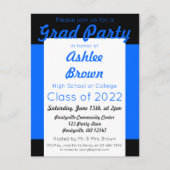 Blue Black Bold Afstudeerder Party Afstuderen Uitnodiging Briefkaart (Voorkant)
