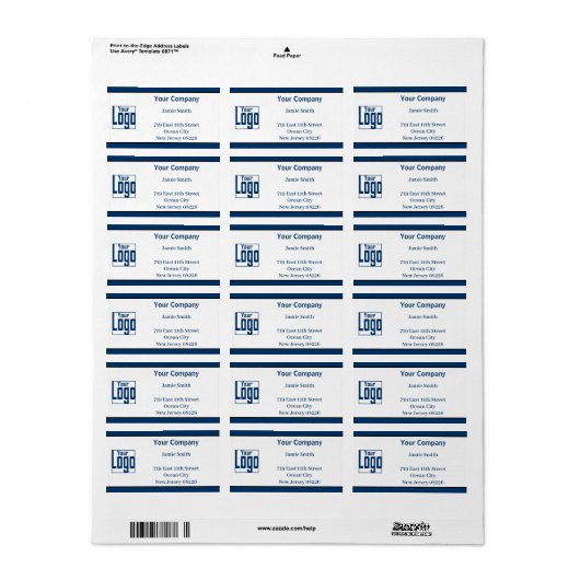 Blue Black Border Company Logo White Adres Etiket (Full Sheet)